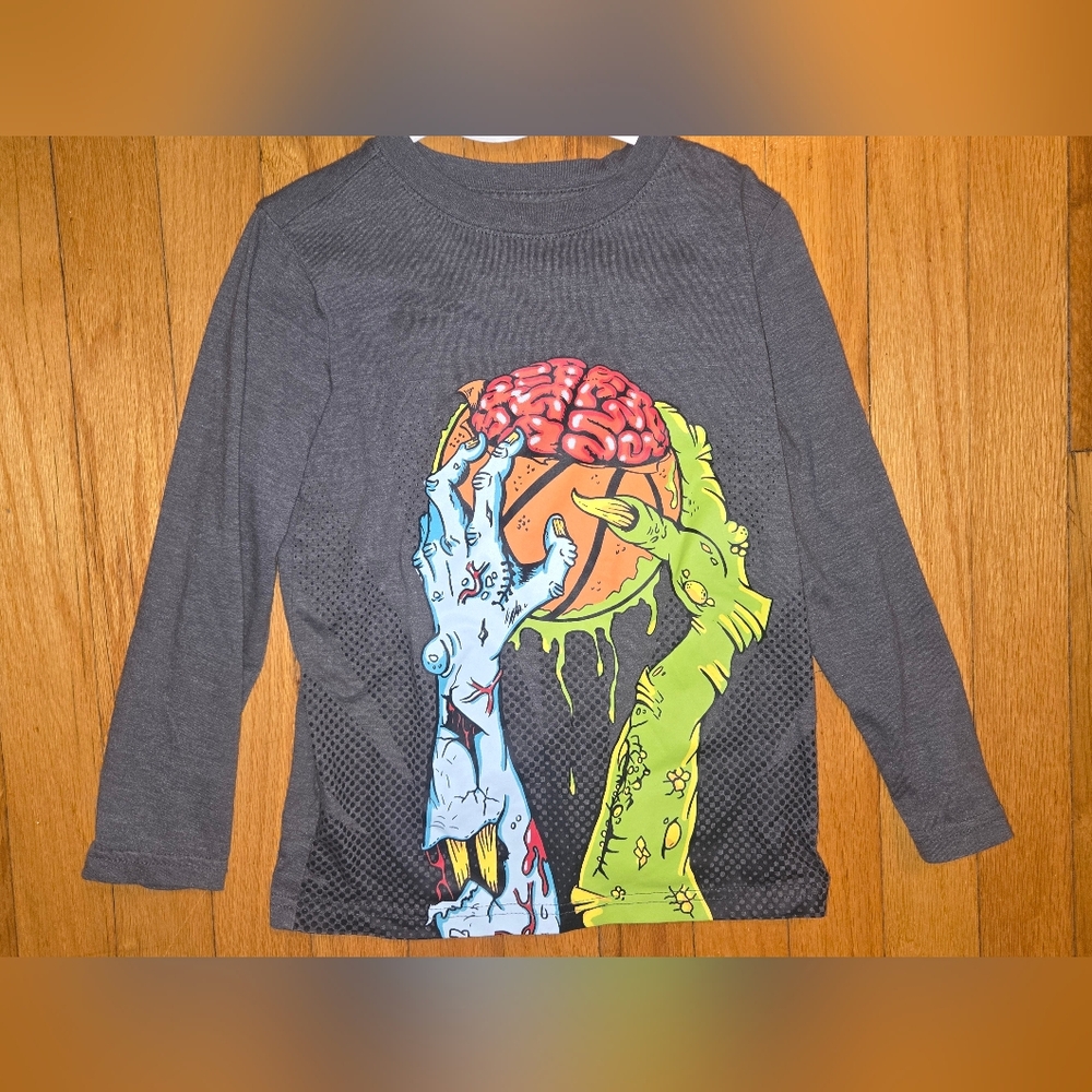 Cat & Jack Charcoal Shirt with Brain and Hand Graphic